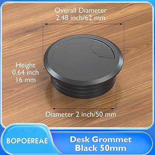 Desk Grommet 2" (50 mm), Desk Cord Hole Cover, Cable Grommet ABS Plastic, Desk Hole Grommet for Office and Home Table Cable, Detachable Adjustable Cable Cord Organizer (Black 2 Pcs)
