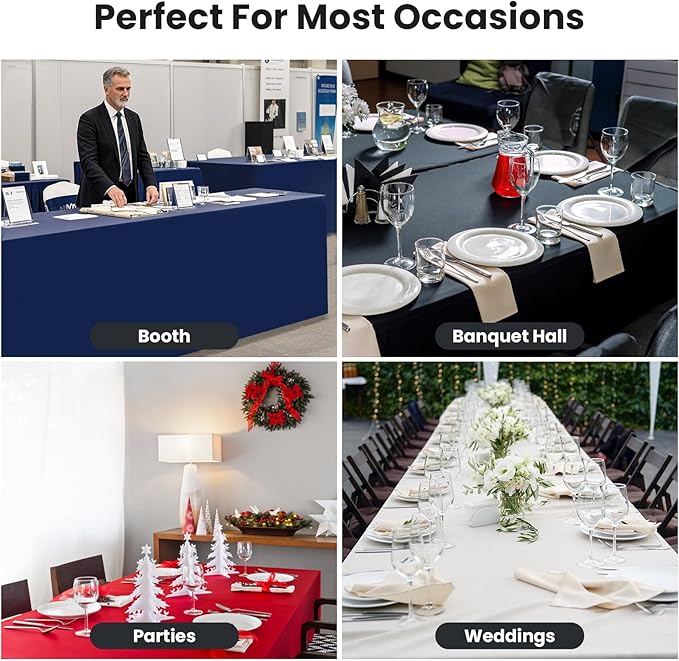 Ascoza 2 Pack Fitted Tablecloth for 4 Foot Rectangle Tables 48 x 24 Inch Black Table Covers Water Resistant Polyester Table Cloth for Wedding, Parties,Display, Trade Show (Black)