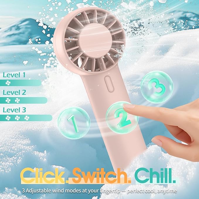 Mini Portable Fan, USB Personal Handheld Fan with 3-Speed Cooling Wind Rechargeable Battery Operated Mini Pocket Design for Desktop/Travel/Outdoor/Vacation/Concerts/Lash Makeup-Pink