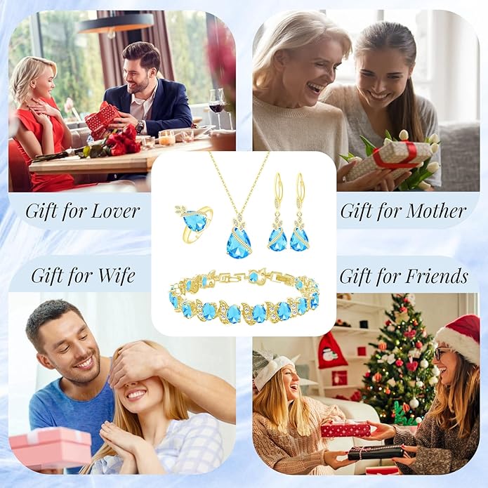GZWHD Jewelry Set for Women CZ Earrings Necklace Ring Bracelet Set Prom Party Wedding Jewelry Gift for Mother Friend Wife