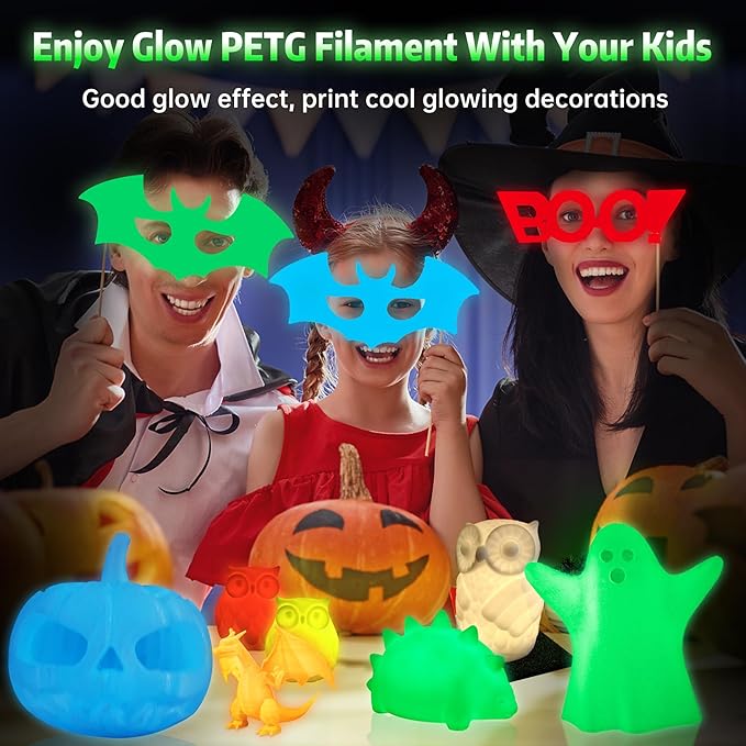 SUNLU PETG Glow in The Dark Filament Bundle, Luminous PETG 3D Printer Filament 1.75mm, Dimensional Accuracy +/- 0.02mm, 4kg in Total, 1kg per Spool, 4 Pack. (Glowing Blue/Green/Red/Yellow)