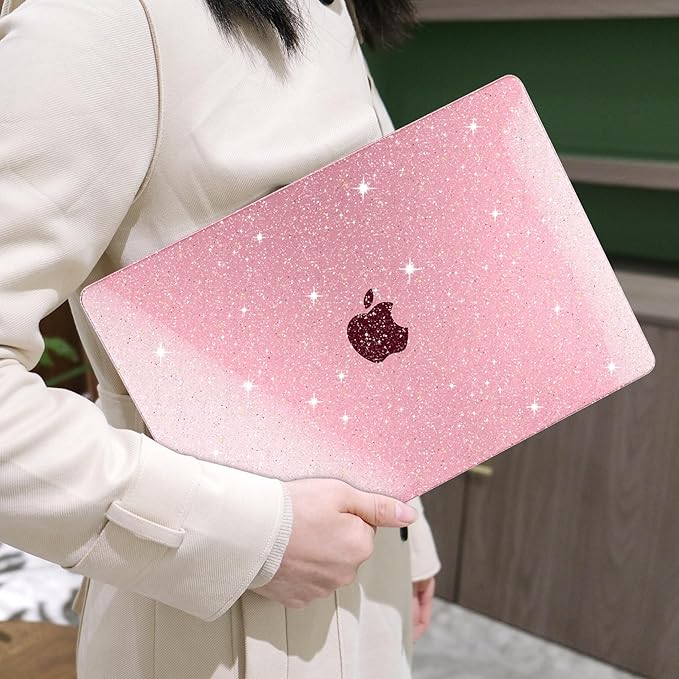 MEEgoodo Case for MacBook Air 13 inch 2021 2020 2019 2018 Released A2337 M1 A2179 A1932 with Touch ID, Thin Soft PC Hard Shell with Keyboard Cover Compatible with MacBook Air Case 13.3, Glitter Pink
