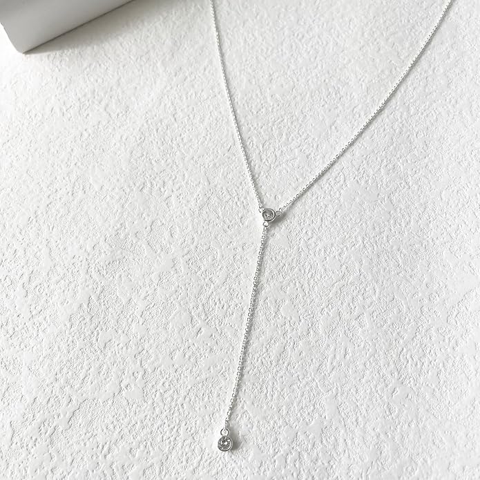 Lariat Gold Necklace for Women, Dainty Long Necklace 14k Gold Plated/Silver Y-Shaped Layered Beaded Chain Drop Necklaces for Women Trendy Simple Gold Jewelry for Women Gifts