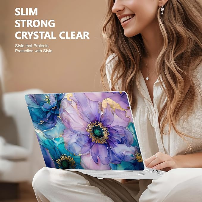 Case for MacBook Pro 13 inch with/Without Touch Bar (2016-2022, M2 A2338 M1 A2289 A2251 A2159 A1989 A1706 A1708), Hard Shell + Keyboard Cover + Dust Plug, Fluid Art Flowers