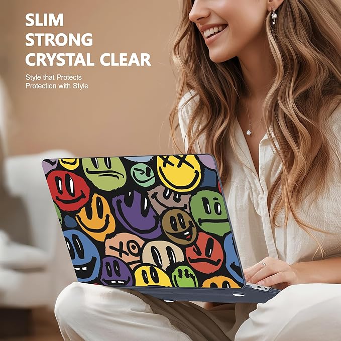 Case for MacBook Pro 13 inch with/Without Touch Bar (2016-2022, M2 A2338 M1 A2289 A2251 A2159 A1989 A1706 A1708), Hard Shell + Keyboard Cover + Dust Plug, Happy Emoji