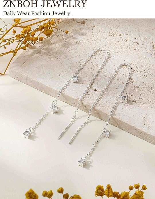 Gold Silver Dangle Earrings for Women Trendy 14K Gold Plated Drop Long Threader Chain Dangling Earring Hypoallergenic Pearl Butterfly Flower Clover CZ Wedding Earrings for Brides Jewelry Gifts