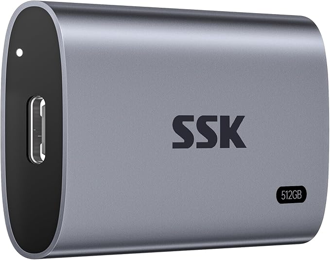 SSK 512GB SSD External Hard Drive, Portable SSD Up to 550MB/s Fast Solid State Drives External, USB 3.2 Gen2 for iPhone 15/16 Pro, Win, Mac, Android with LED Light, Trim, Smart Supported