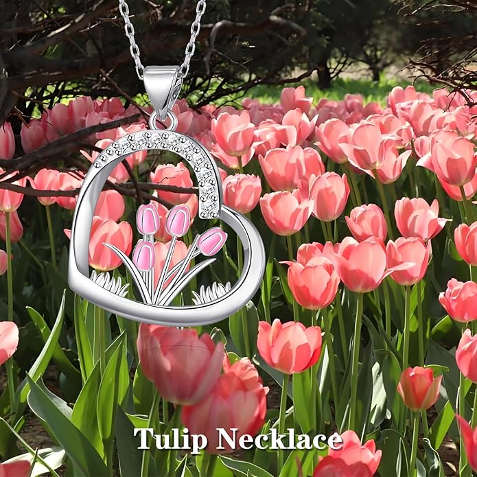 Flower Necklace Tulip/Sunflower/Daisy/Bee Pendant Necklaces Jewelry for Women Mom Gifts