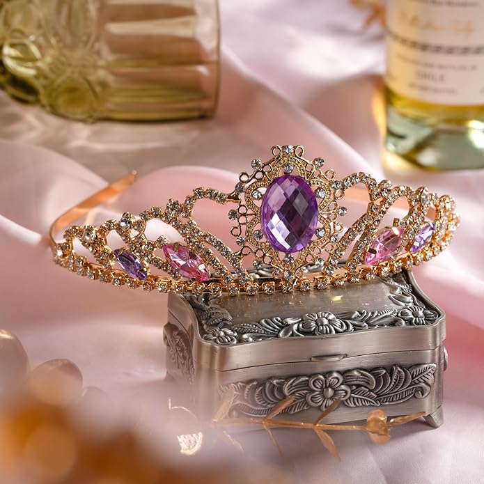 Princess Dress Up Accessories Tiara Crown Sparkle Gold Crown for Birthday Christmas Halloween Cosplay