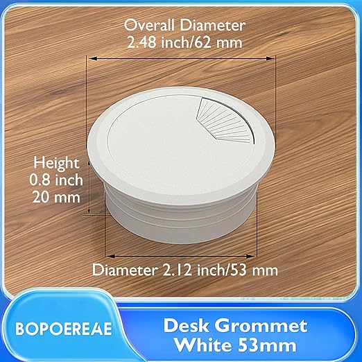 Desk Grommet 2-1/16" (53 mm), Desk Cord Hole Cover, Cable Grommet ABS Plastic, Desk Hole Grommet for Office and Home Table Cable, Detachable Adjustable Cable Cord Organizer (White 2 Pcs)