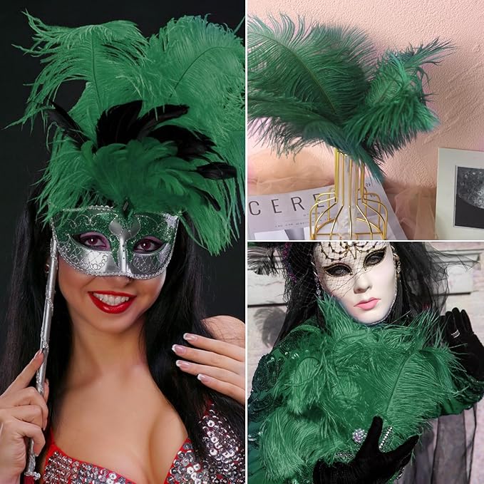 NEWONG 30pcs Blackish Green Ostrich Feathers Natural Bulk 9-12inch(23-30cm) Vase Craft Wedding Home Party Centerpieces Christmas Day Decoration
