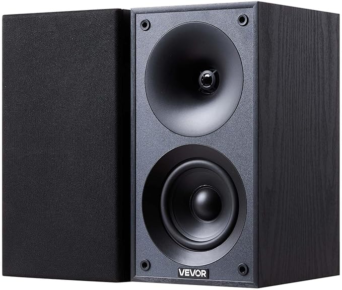 VEVOR Passive Bookshelf Speaker, 300W, Book Shelf Stereo Speakers with 4-Inch Woofer and 1-Inch Tweeter, Detachable Grille, 70Hz-20KHz Frequency Response, Wooden Enclosure, for Home Theater (1 Pair)