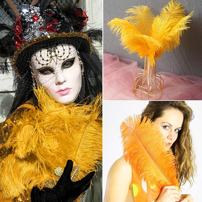 NEWONG 30pcs Gold Ostrich Feathers Natural Bulk 8-10inch(20-25cm) Vase Craft Wedding Home Party Centerpieces Christmas Day Decoration