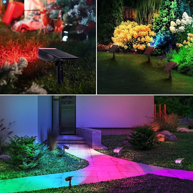Linkind RGB Christmas Solar Lights Outdoor Waterproof IP67 StarRay Color Changing Spot Lights Outdoor for Yard Garden Pathway Holiday Christmas Decorations (Multicolor, 6 Pack)