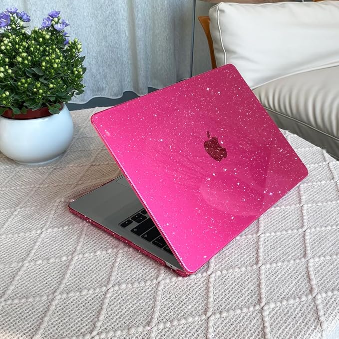Teryeefi Compatible with MacBook Air 15 inch Case M4 M3 M2 Chip 2025 2024 2023 Release A3241 A3114 A2941 Model with Keyboard Cover + Type C Adapter for Air 15.3 Sparkly Case, Glitter Rose Pink