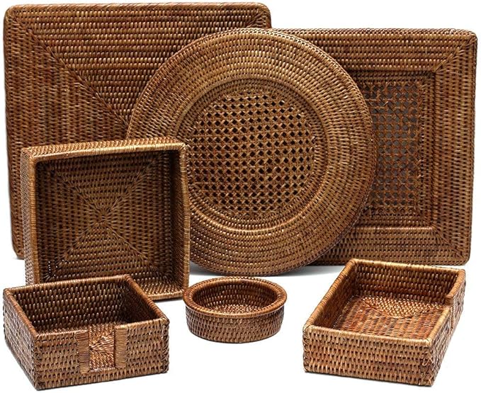 Caspari Rattan Guest Towel Napkin Holder in Dark Natural Brown, 1 Each