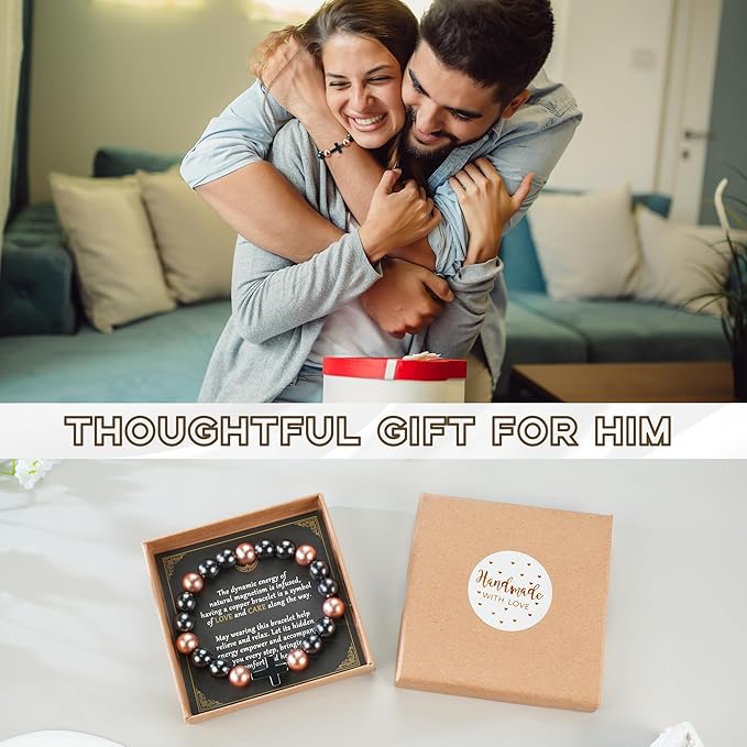 Copper Magnetic Bracelet for Men, Copper Bracelet with 3500 Gauss Magnetic Beads Cooper Christian Cross Jewelry Parents Anniversary Pulsera de Cobre Para Hombres Husband Valentines Day Gifts