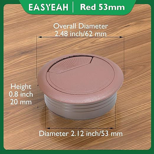 2 Pcs Desk Grommet 2-1/16" / 53 mm, Desk Cord Hole Cover, Cable Grommet ABS Plastic, Desk Hole Grommet for Home & Office Pc, Detachable Adjustable Cable Cord Organizer-Reddish Brown