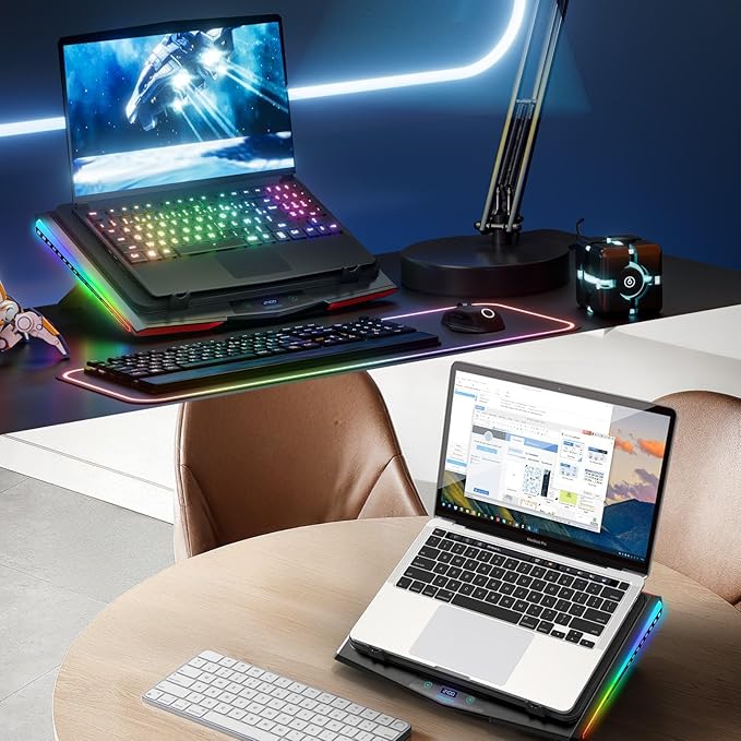LIANGSTAR Gaming Laptop Cooling Pad, RGB Laptop Cooler with 3 Powerful Turbofans, 5 Height Adjustable Laptop Cooling Stand, 5 Fan Speed Touch Control, Seal Memory Foam for Cooling 12-19.3 inch Laptop