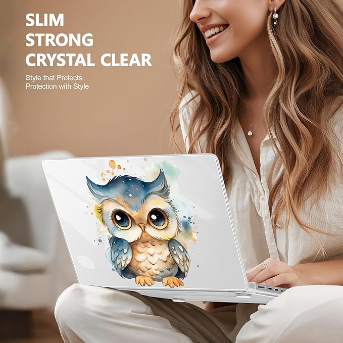for MacBook Pro 16 inch Case 2021 2022 2023 2024 Release A3186 A3403 M4 A2991 M3 A2780 M2 A2485 M1 Pro/Max, Hard Shell Case with Screen Protector & Keyboard Cover, Cute owl