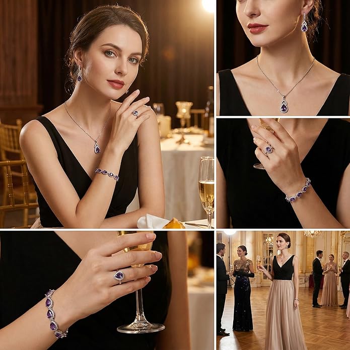 Classic Jewelry Set—Perfect for Weddings, Galas, and Everyday Wear—Includes Bracelet, Ring, Pendant Earrings, and Necklace ,Birthday Gift for Mother/Wife/Sister/Best Friend