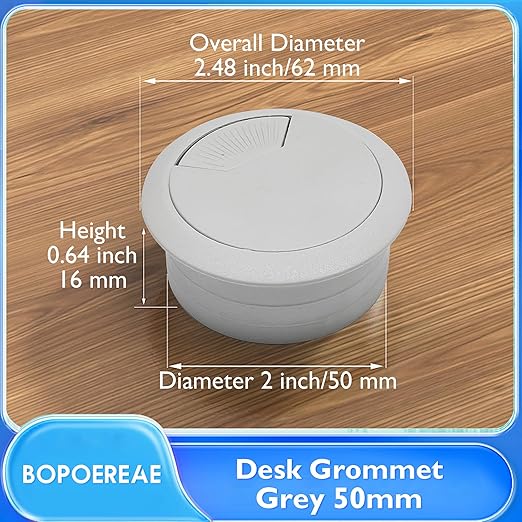 Desk Grommet 2" (50 mm), Desk Cord Hole Cover, Cable Grommet ABS Plastic, Desk Hole Grommet for Office and Home Table Cable, Detachable Adjustable Cable Cord Organizer (Light Grey 2 Pcs)