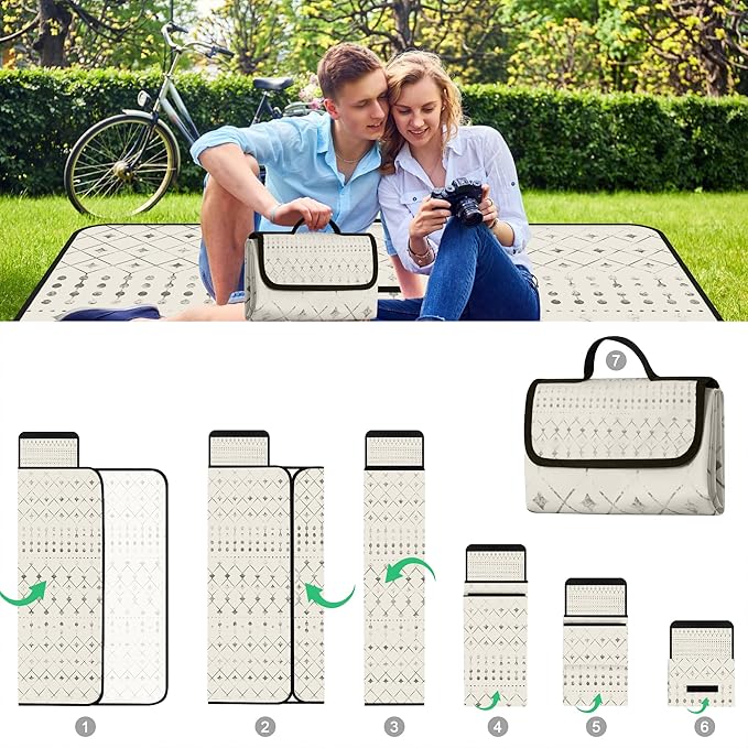 Picnic Blankets Waterproof,79''x79'' Extra Large Foldable Sandproof Beach Blanket,Portable 3-Layer Polyester Outdoor Picnic Blanket for Grass Lawn,Beach,Family Camping,Park,Travel-Beige