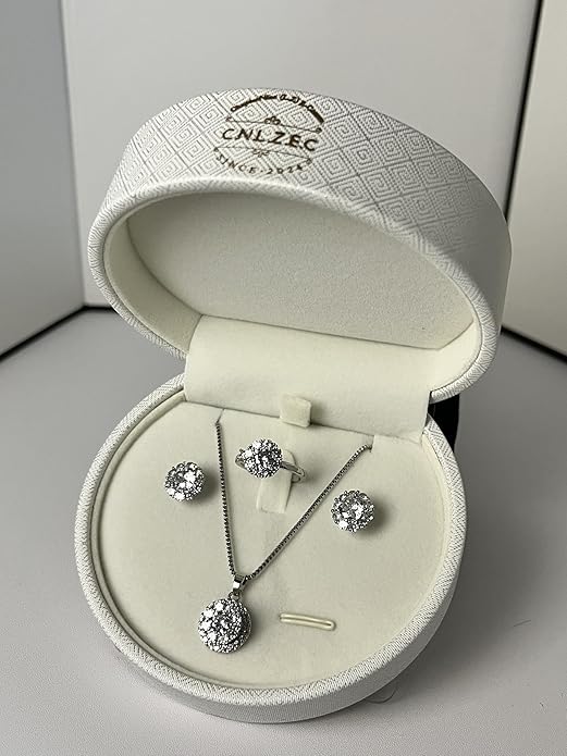 Stunning 3-piece Moissanite Jewelry Set - Necklace, Ring & Earrings | Elegant Wedding Jewelry Sets for Brides | Perfect Moissanite Earrings & Necklace | Timeless Bride Earrings & Wedding Earrings for Brides