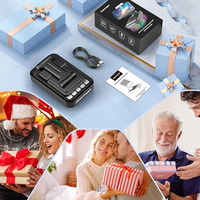 JTEMAN Gifts for Men Women Phone Stand Bluetooth Speaker with Light and Power Bank, 360 Rotating Phone Holder Cool Tech Gifts for Dad Mom Husband Unique Birthday Gift Ideas