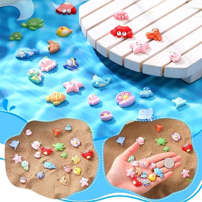 Giegxin 40 Pcs Summer Resin Charms Sea Animals Crab Dolphin Shell Starfish Flatback Cabochon Accessories Cute Embellishments Bulk for Jewelry Cellphone Case Scrapbooking Headband DIY Craft Making