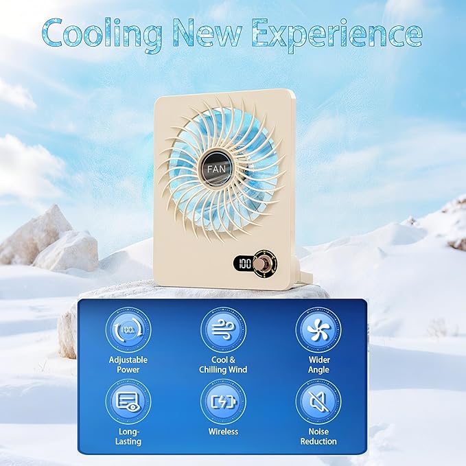 Mini Portable Fan, Silent Rechargeable Desk & Handheld with Adjustable Speeds & Angles, Long-Lasting Battery, Light Personal Wireless Cooling for Office, Bedroom, Classroom, Travel
