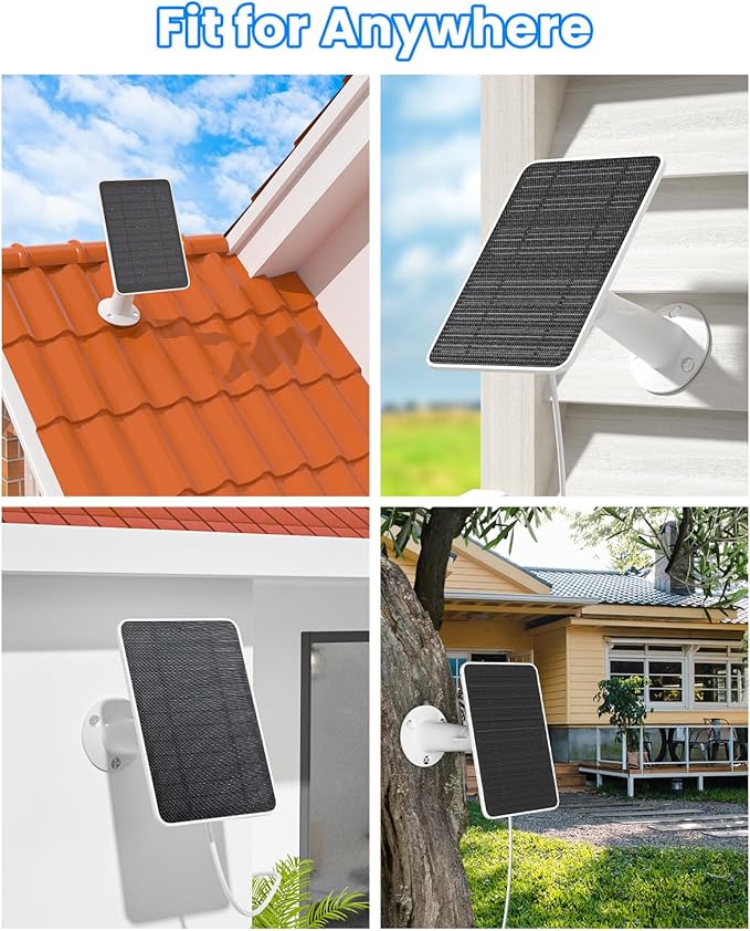 Solar Panel Charger Compatible with Arlo Essential 2K Outdoor(2nd Gen)/Essential XL Camera(2nd Gen)/Essential Spotlight, 5W Solar Panel with IP65 Waterproof 10ft Micro USB-C Cable & Wall Mount, 4 Pack