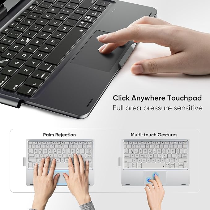 doqo for iPad 10th 11th Generation Case with Keyboard,360° Rotatable Wireless 7 Colors Backlight Multi-Touch Trackpad Folio Keyboard Cover for iPad 11-inch A16 2025 10.9-inch 10th 2022 (Black)