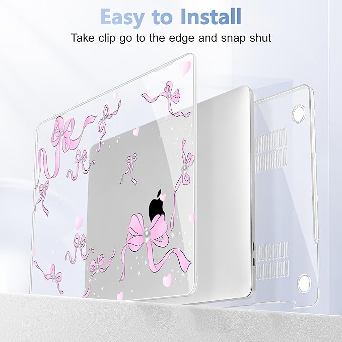 May Chen for MacBook Pro 13 inch Case 2022 2021 2020 Release A2338 M2 M1 A2289 A2251, Plastic Crystal Hard Shell Case Cover for MacBook Pro 13 inch Touch Bar Fits Touch ID, Pearl Bow