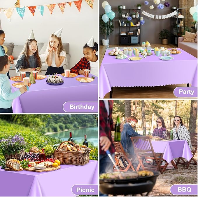 6 Pack Lavender Plastic Tablecloth, 54 X 108Inch Disposable Light Purple Scalloped Table Cloth Tables Waterproof Spring Table Cover for BBQ Picnic Baby Shower Birthday Wedding Garden Party Decor
