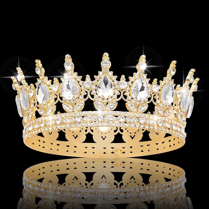 Queen Crown Rhinestone Wedding Crowns and Tiaras for Women Costume Party Hair Accessories Princess Birthday Crown Crystal Bridal Crown (Gold & White Crown)