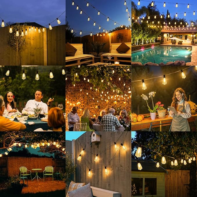 Brightever Outdoor String Lights, 25FT Patio Lights with 13 ST38 LED Edison Bulbs (1 Spare), Waterproof Connectable String Lights for Outside, Dimmable Hanging Light for Backyard Porch Decor, Black
