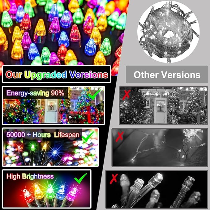340 LED 90FT Christmas String Lights Outdoor, 12 Pro Modes and Timer Memory & Brightness, Plug in Waterproof Dark Green Wire Twinkle Light for for Xmas Yard Tree Wedding Party Decor (Multicolor)
