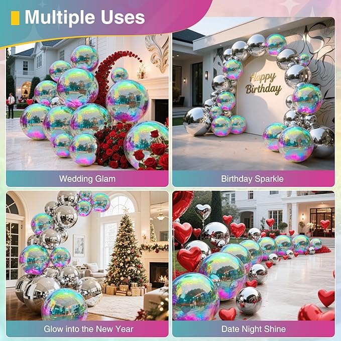 Inflatable Mirror Ball,Reusable Mirror Ball Large Event Decoration PVC Disco Ball for Party, Concerts, Stage, Wedding Decorations - No Pump Included (Iridescent, 1pcs:1.2m)