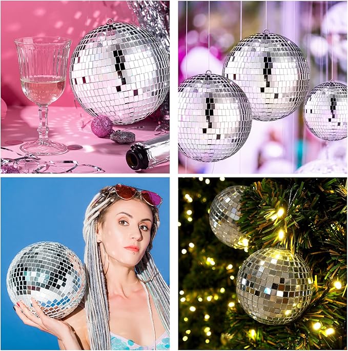 Libima 12 Pack Large Christmas Disco Ball Decoration Different Sizes Silver Mirror Hang Disco Ball Ornaments for Christmas Tree Birthday Wedding Holiday Party Favors Prom Props(8'', 6'', 4'', 3'')