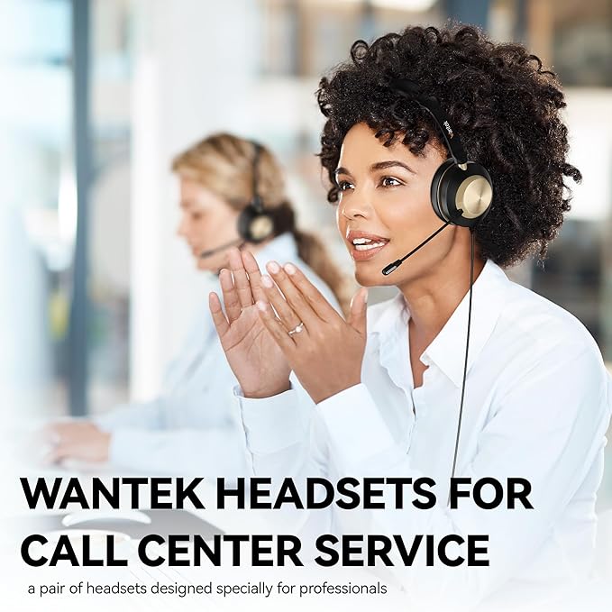 Wantek USB Headset with Microphone, Type-c/USB/3.5mm Jack 3-in-1 PC Headset, Wired & Noise Cancelling Headphone with Volume Control for Call Centers, Skype, Zoom, Home Office, 0nline Courses