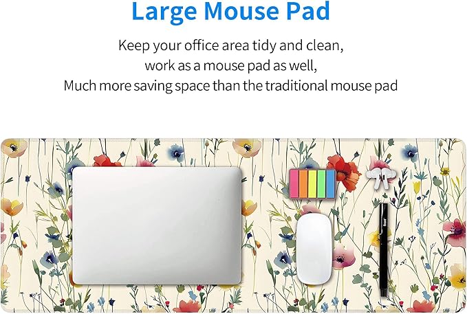 Wild Flowers Large Mouse Pad,Gaming Keyboard Desk Pad,Extended Mouse Mat Non-Slip Rubber Base with Stitched Edges for Office Game Home XL 31.5"x11.8"