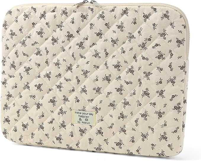 Puffy Laptop Sleeve 13-15.6 Inch Cute Quilted Laptop Protective Case Padded Floral Computer Sleeve for MacBook (A-Black, 15 Inch)