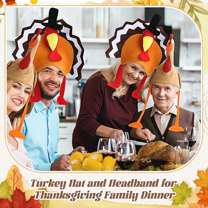 Hanaive 10 Pieces Thanksgiving Turkey Hats Bulk for Adults Turkey Costume for Dress-up Party Plush Turkey Hat Party Supplies