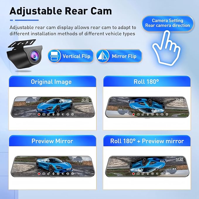 Mirror Dual Dash Camera with Voice Control,4K+2.5K 10" Rear View Mirror Camera with 5.8GHz WiFi and APP Control, WDR Night Vision, Loop Recording, G-Sensor, Parking Monitor 64GB Card Included