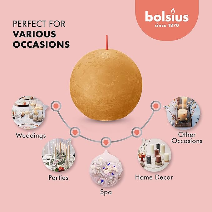 BOLSIUS 3 Pack Yellow Rustic Ball Pillar Candles - 3 Inch - Premium European Quality - Includes Natural Plant-Based Wax - Unscented Dripless Smokeless 25 Hour Party Décor and Wedding Candles