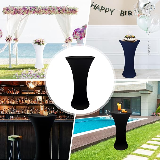24x43 Inch Round Fitted Cocktail Table Cover Black Spandex Cocktail Table Cloth Highboy Fitted Tablecloth High Top Table Cloths for Party Pub Banquet Bistro
