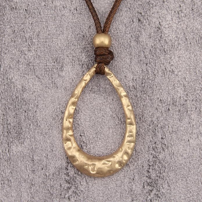 Boho Leather Necklace Women Bohemian Brown Circle Pendant Necklace Choker Long Necklaces for Women Boho Ring Large Pendant