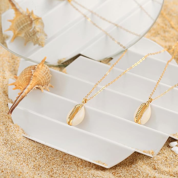 Natural Seashell Shell Scallop Pendant Choker Necklace Adjustable 18K Gold Plated Cable Chain Handmade Jewelry for Women Girls