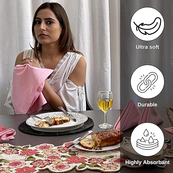 Homidate Cotton Cloth Napkins Set of 12 – 18x18 Baby Pink – Soft Machine Washable Fabric Napkins for Weddings, Thanksgiving, Christmas & Everyday Dining